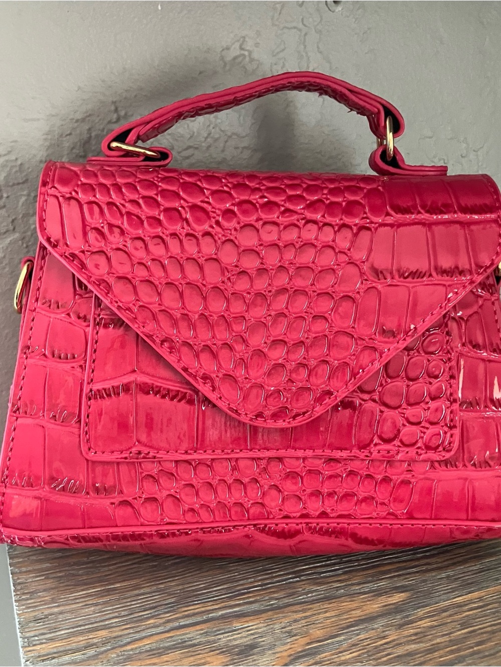 Pink Croc-Embossed Top-Handle Women's Bag